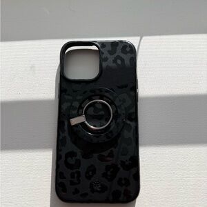 Stylish Black Leopard Velvet Caviar IPhone 13 Pro Max Case with Ring Holder!